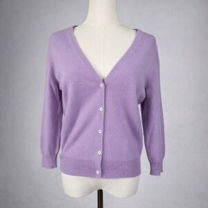 Lavender 100% Cashmere Cardigan 3/4 Sleeve Soft Girl Cozy Knit Ballet Core